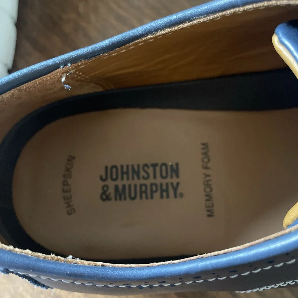 Johnston & Murphy Men's 10.5 Navy Leather Wingtip Oxford Dress Shoes 20-8369
